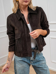 Giacca in crosta moro tasche con frange - Vicolo