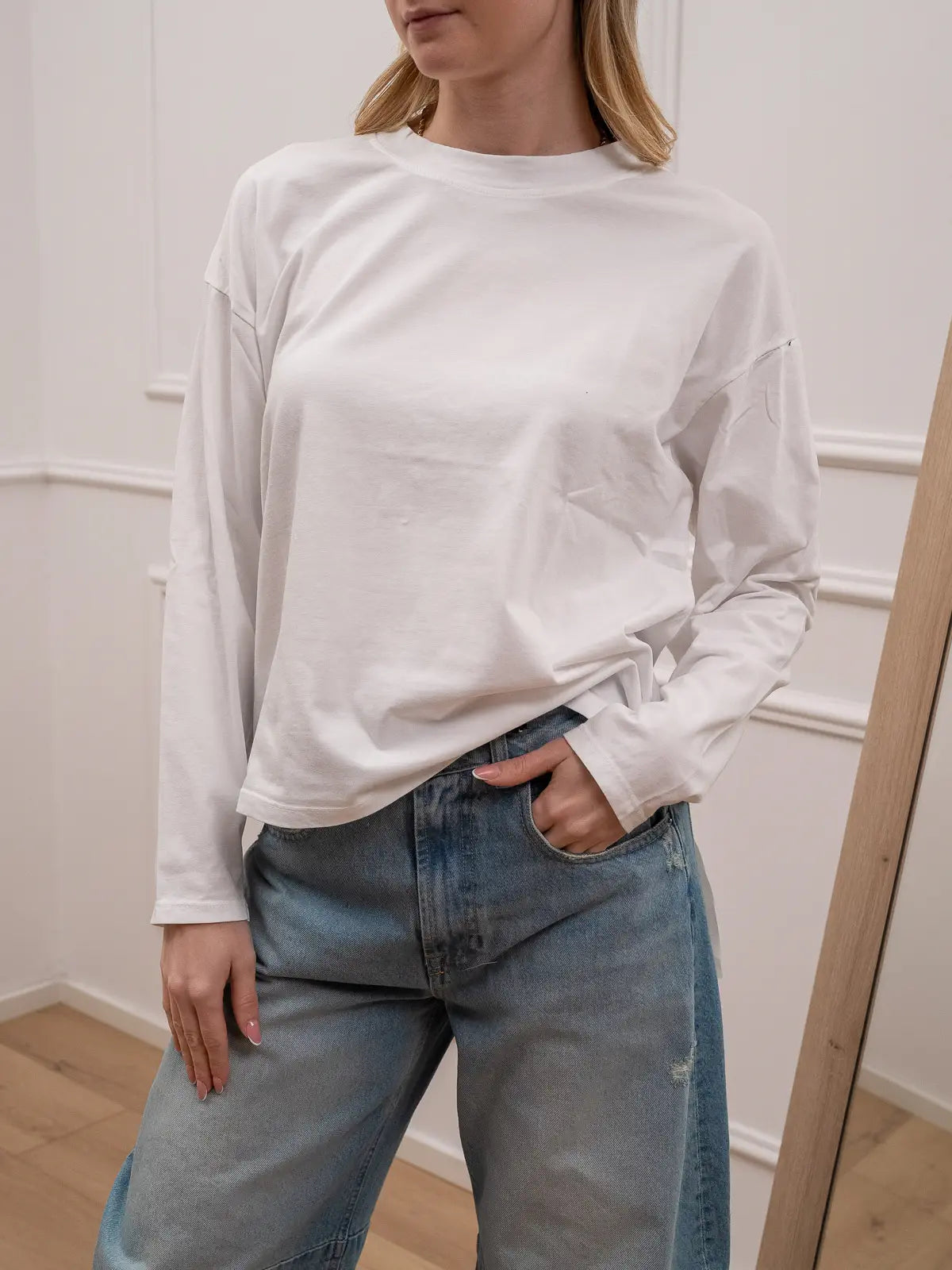 T shirt bianca girocollo a manica lunga - HaveOne