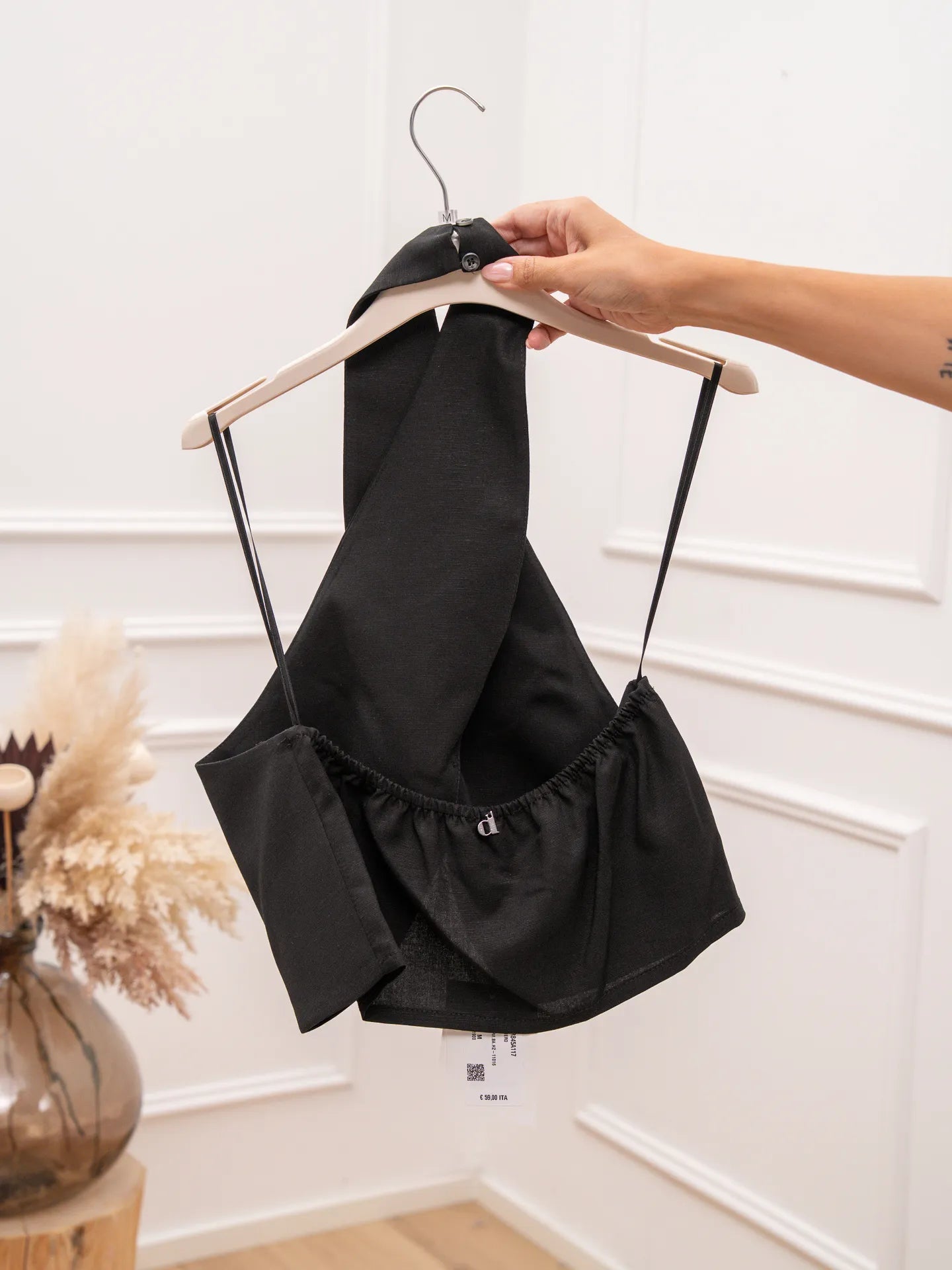 Top Grace intrecciato nero misto lino - Dixie