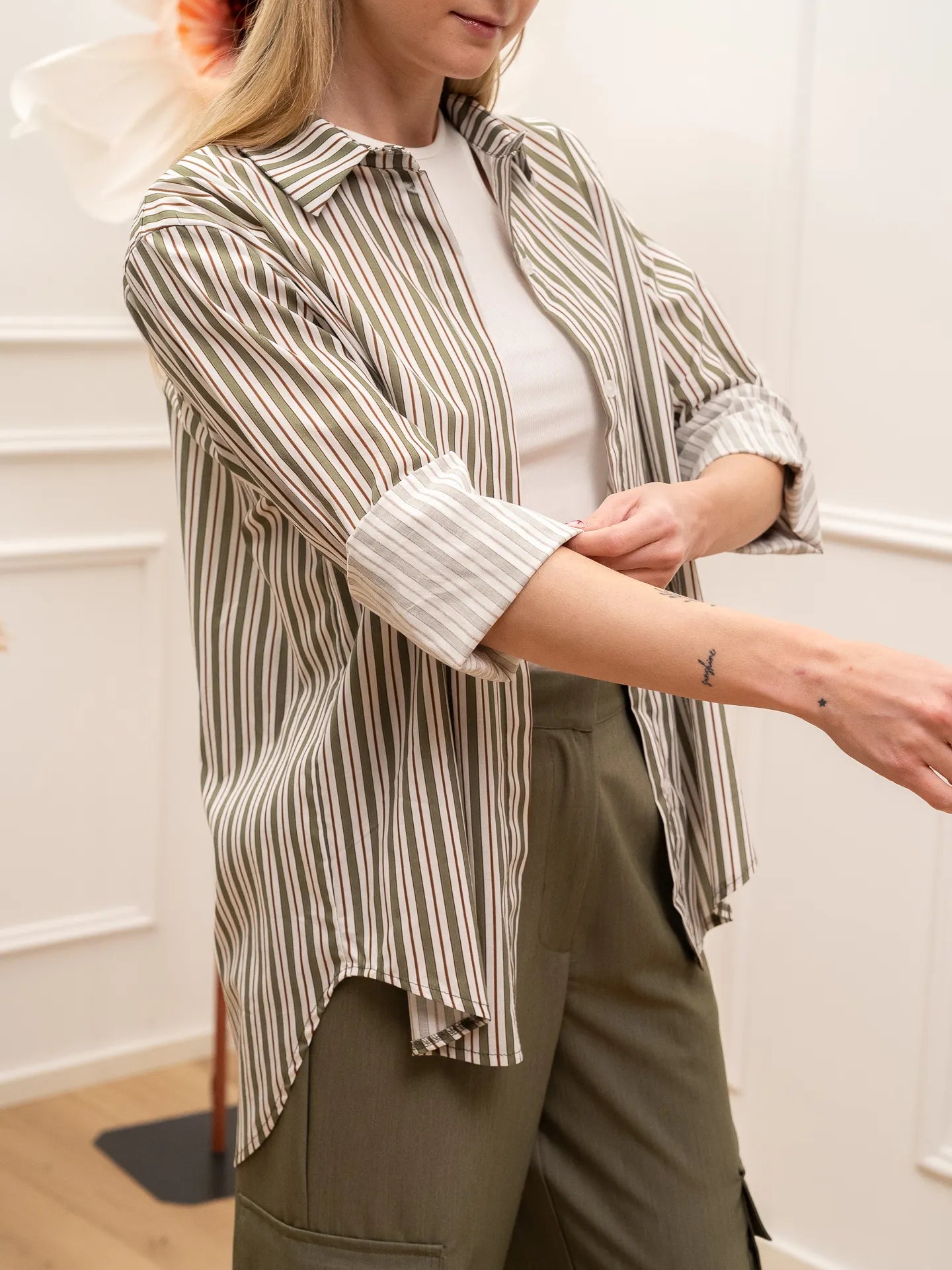 Camicia riga verde e coccio in cotone - HaveOne