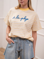 T shirt "à la plage" riga gialla - Vicolo