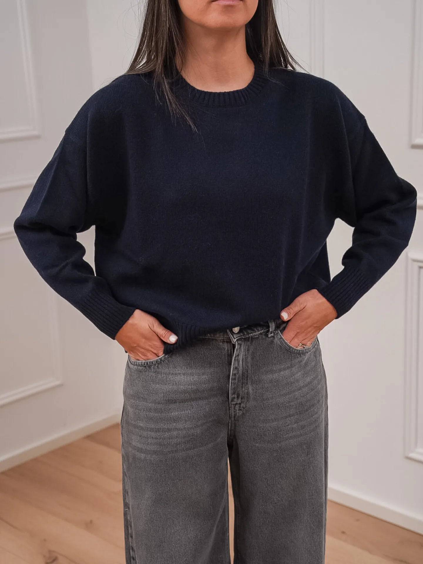 Maglia girocollo blu in 100% lana - Tensione In