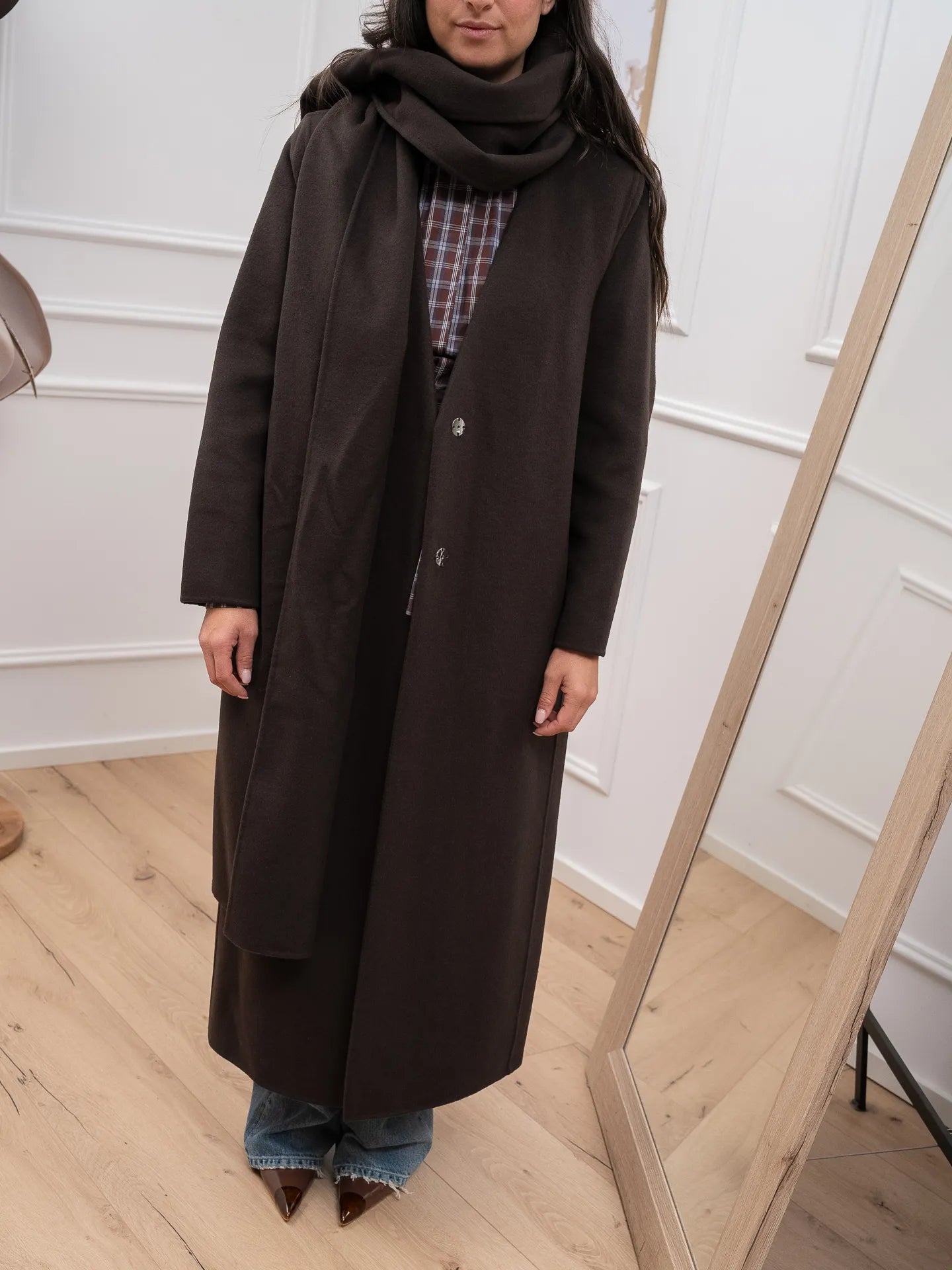 Cappotto fondente lungo con stola - Vicolo