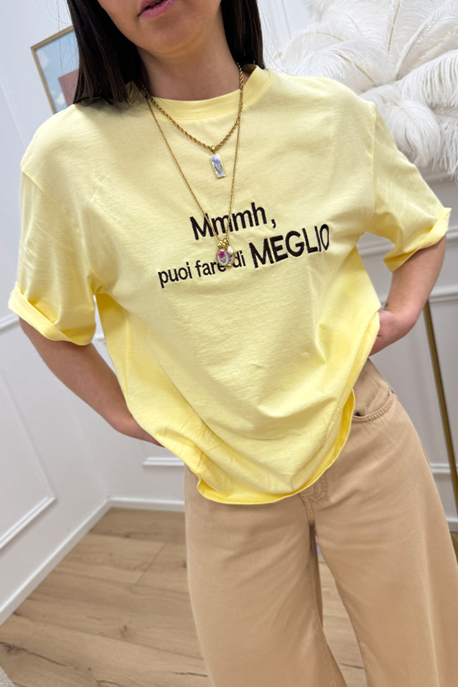 T shirt gialla ricamo "Puoi fare di meglio" - HaveOne