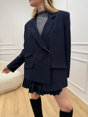 Giacca blu bottone laterale e doppia tasca - HaveOne