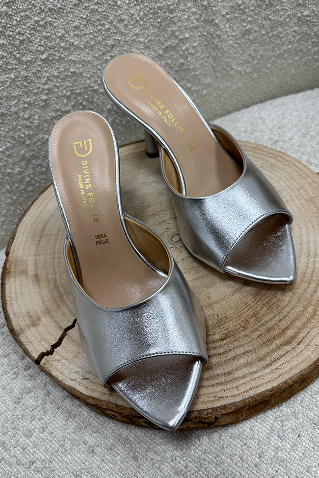 Sandali sabot argento in pelle - Divine Follie