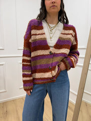 Cardigan tre bottoni rigato ruggine - HaveOne