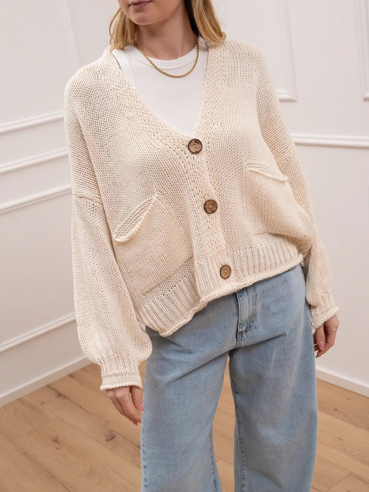 Cardigan bottoni calce bordi con ricciolo - HaveOne