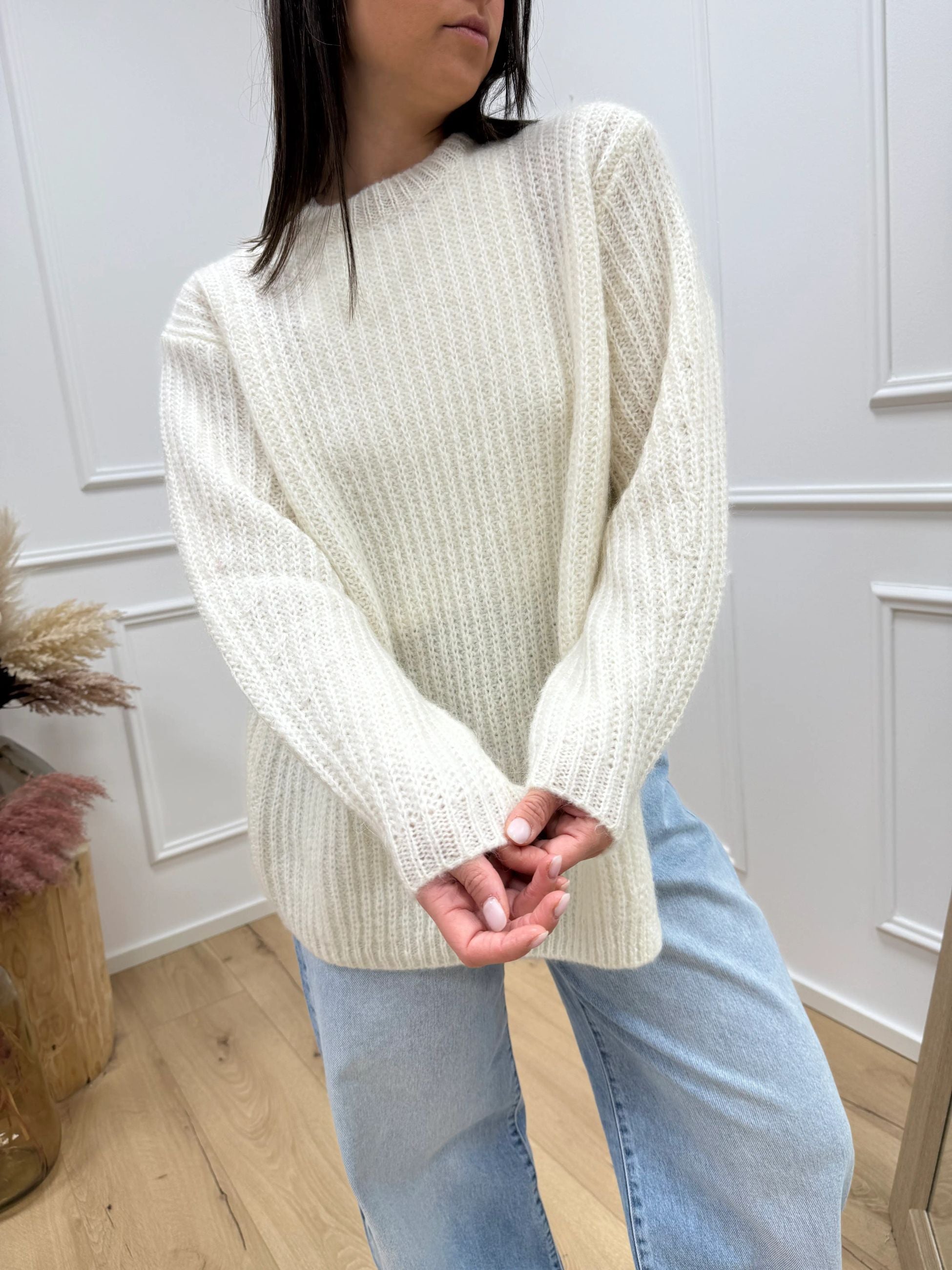 Maxi maglia panna con spacco misto mohair - Kontatto