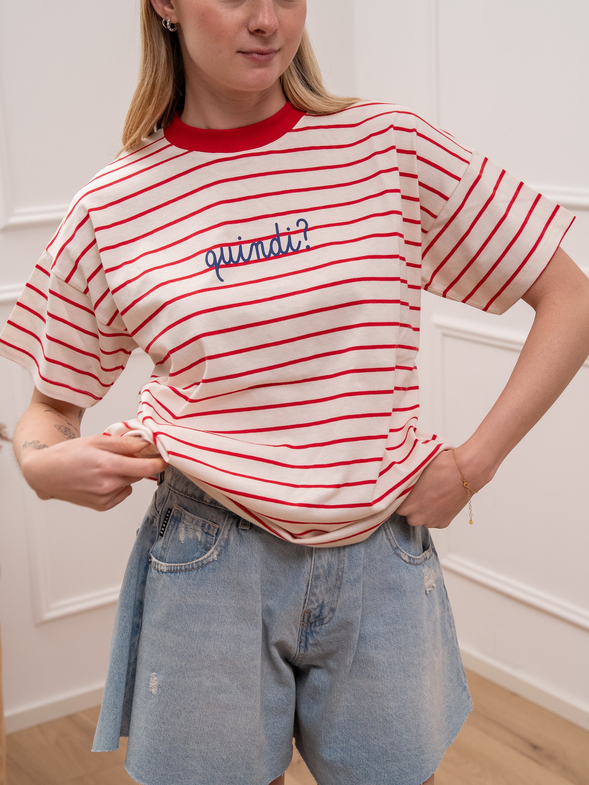 T shirt "quindi" riga rossa - Vicolo