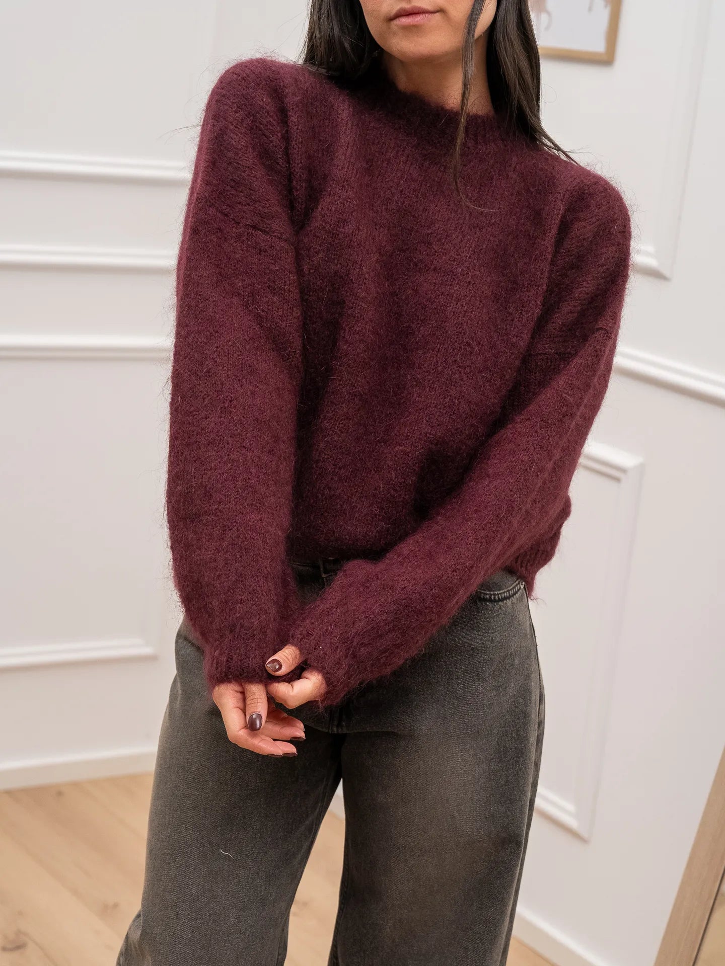 Maglia borgogna manica palloncino misto mohair - Tensione In