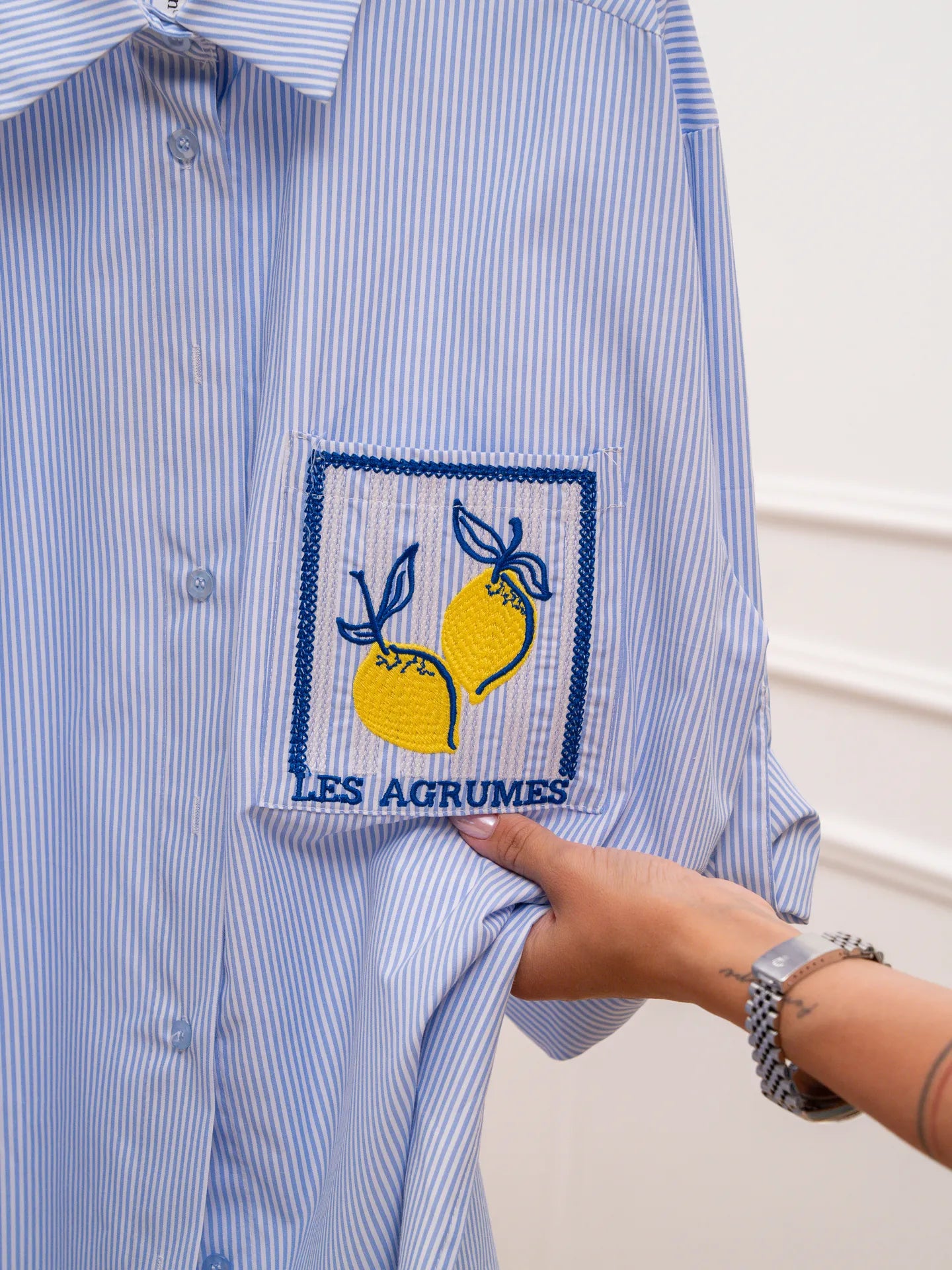 Camicia rigata celeste patch Agrumes - Tensione In