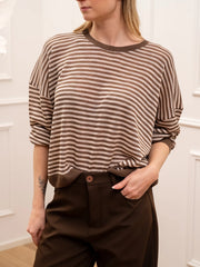Maglia rigata cipria, moka viscosa leggera - Dixie