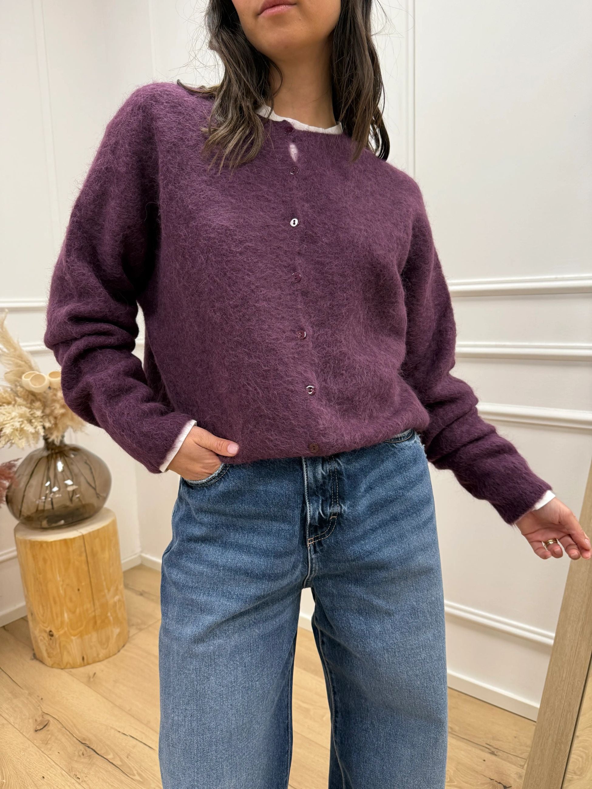 Cardigan soffice melanzana in alpaca - Kontatto