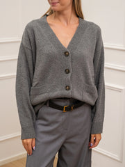 Cardigan basic grigio scollo a v misto lana - Kontatto