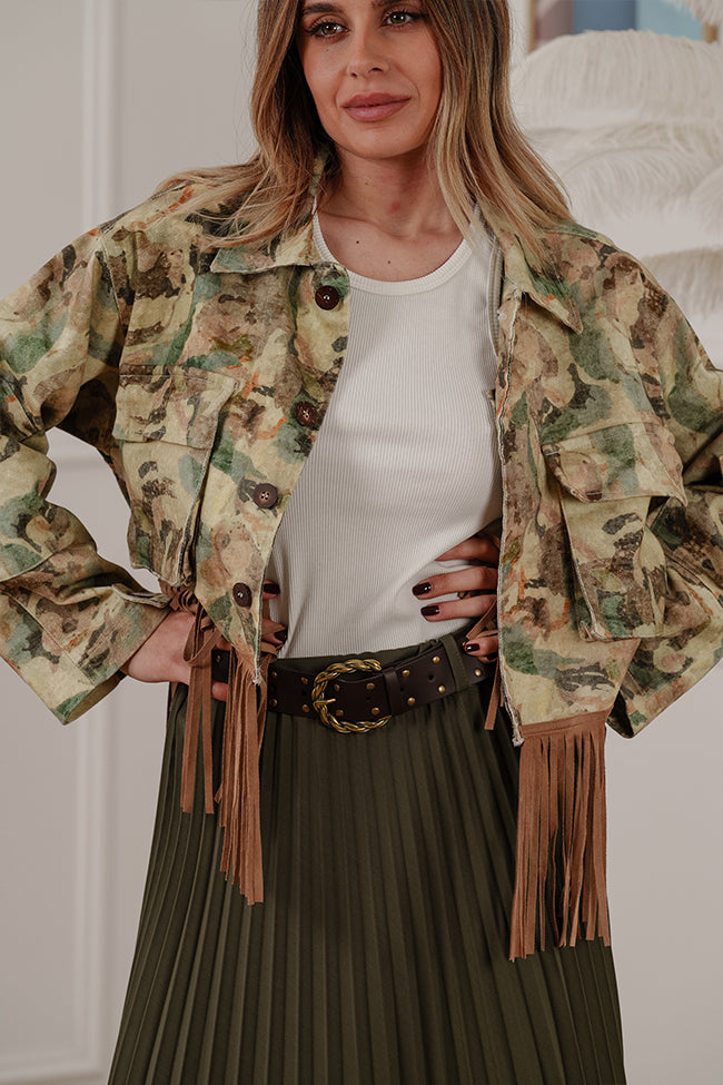 Giacca sahariana camouflage con frange - Vicolo