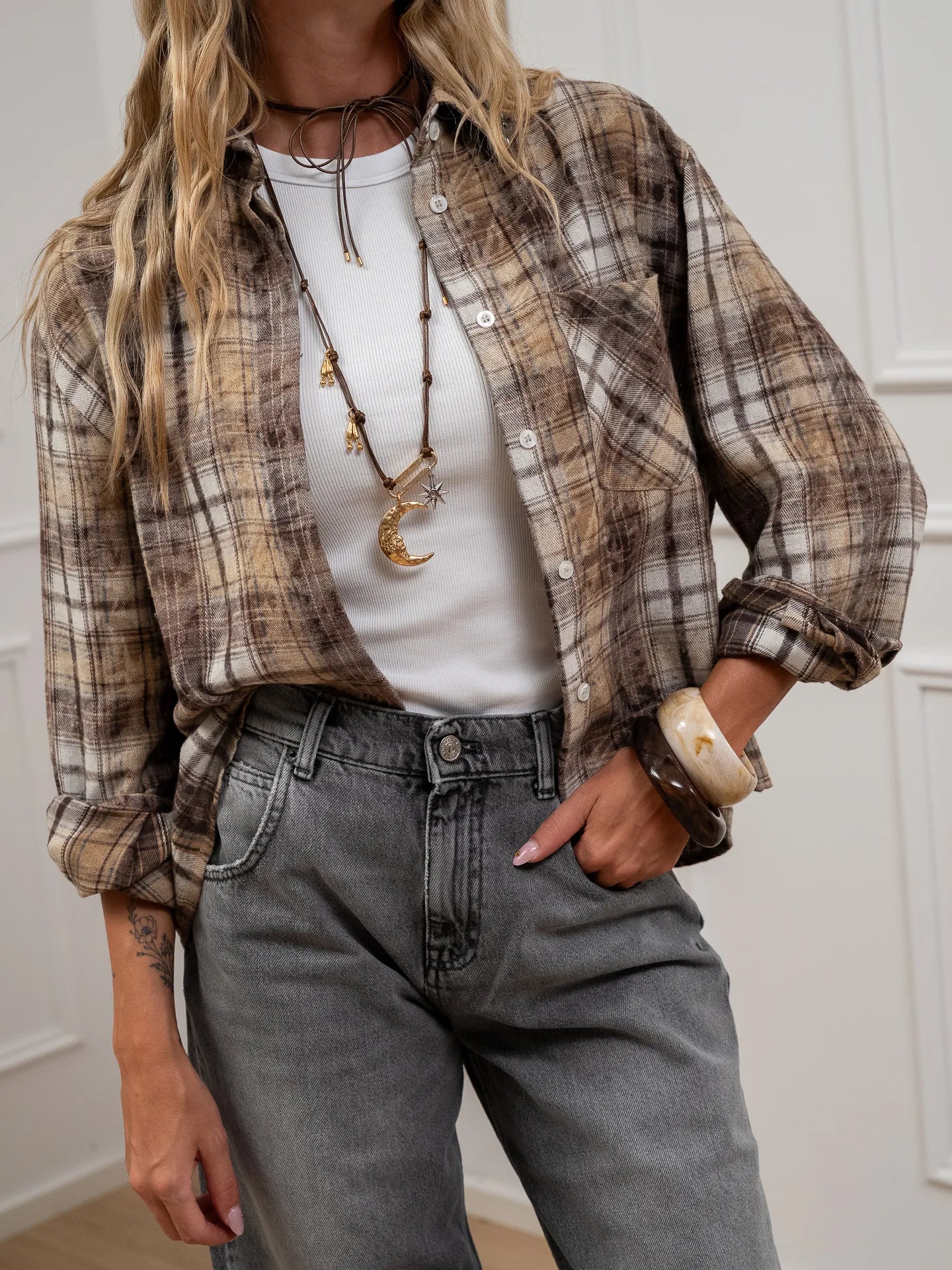 Camicia in flanella moro colletto strass - Vicolo