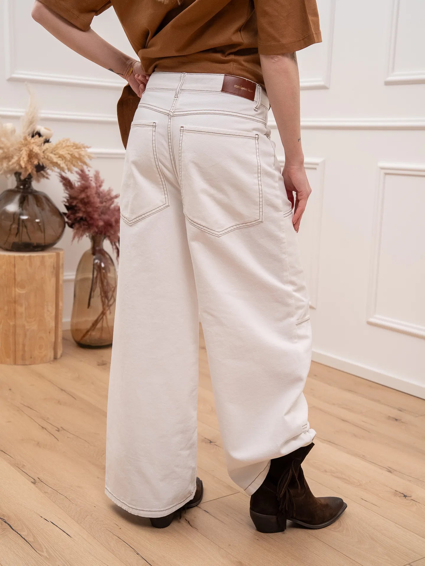 Jeans Giusi western in drill bianco - Tensione In