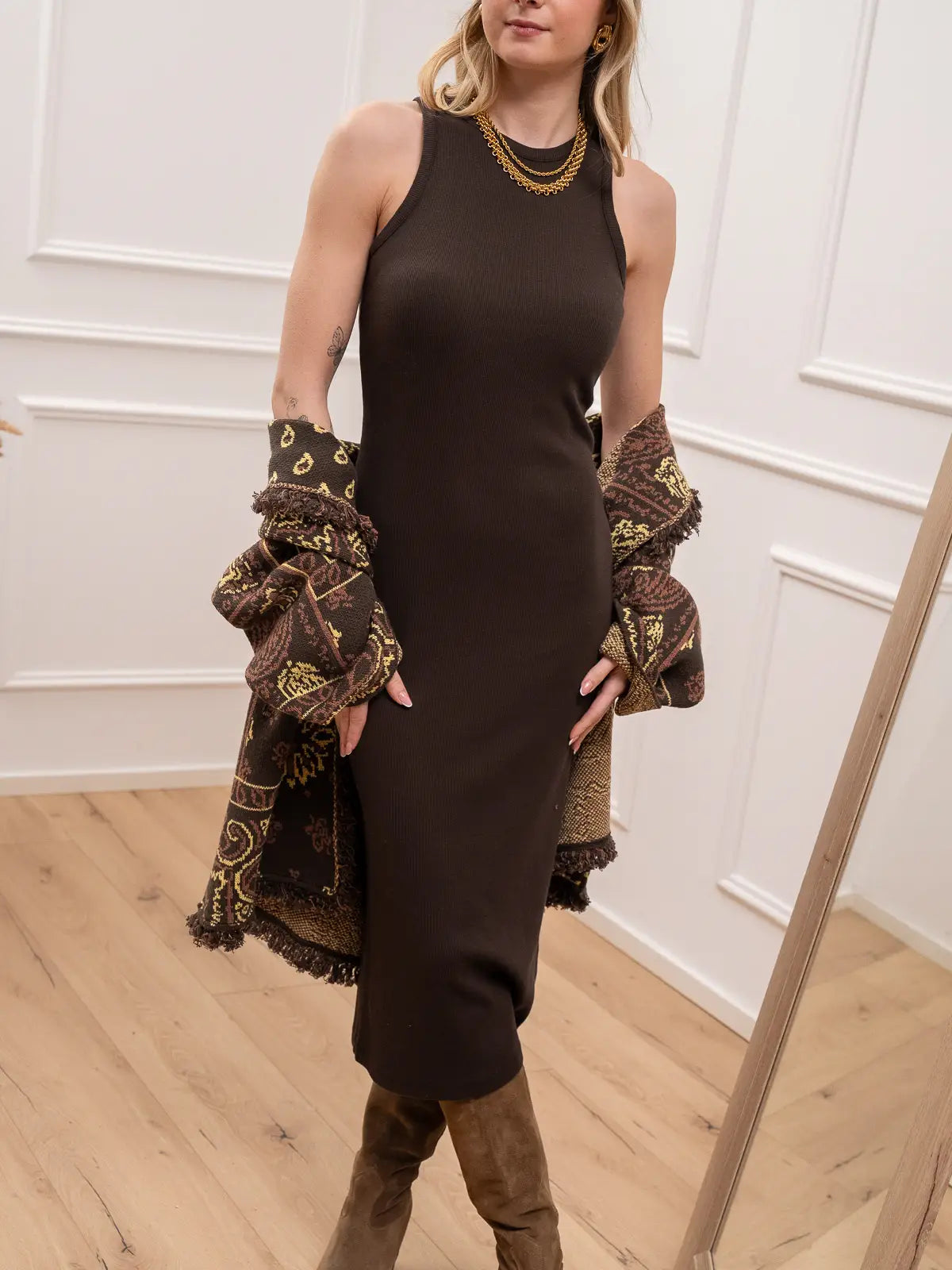 Vestito Greta cioccolato a costine - Vicolo