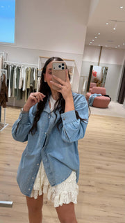 Camicia in denim over con strass - HaveOne