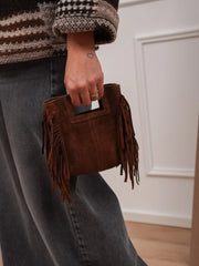 Borsa mini scamosciata marrone con frange - HaveOne