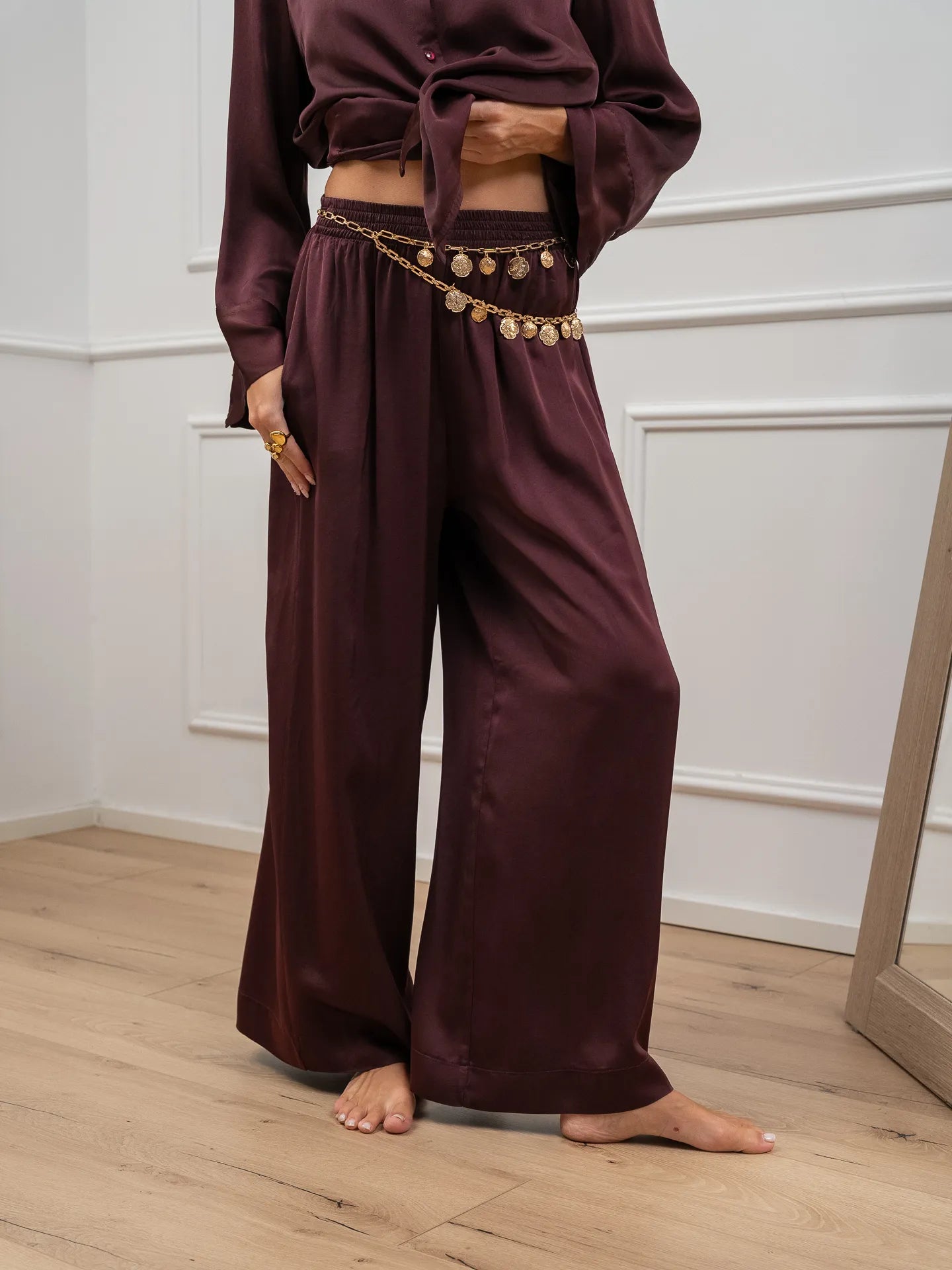 Pantaloni vino satinati in viscosa - Vicolo