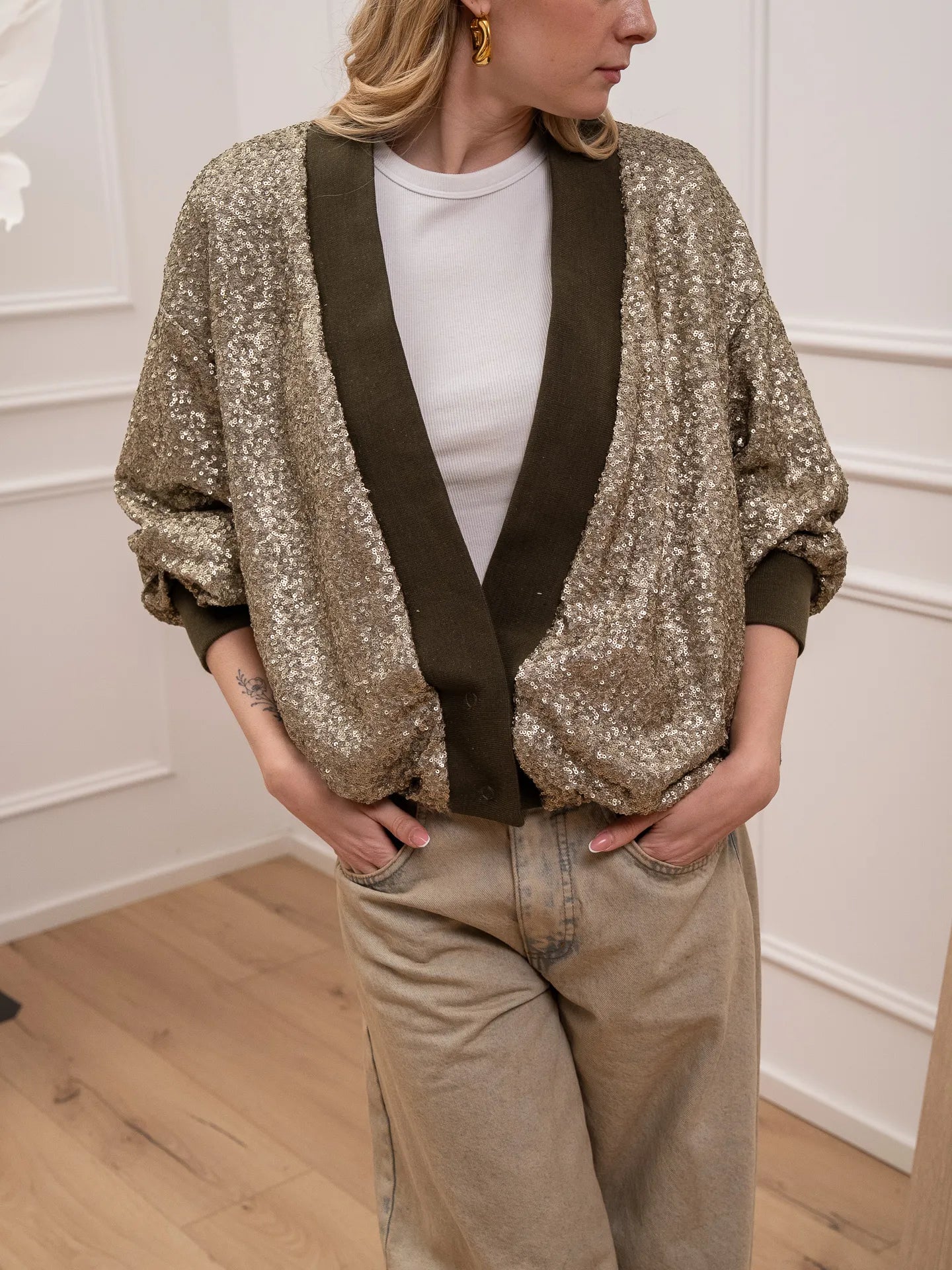 Bomber in paillettes kaki - Philia Loft