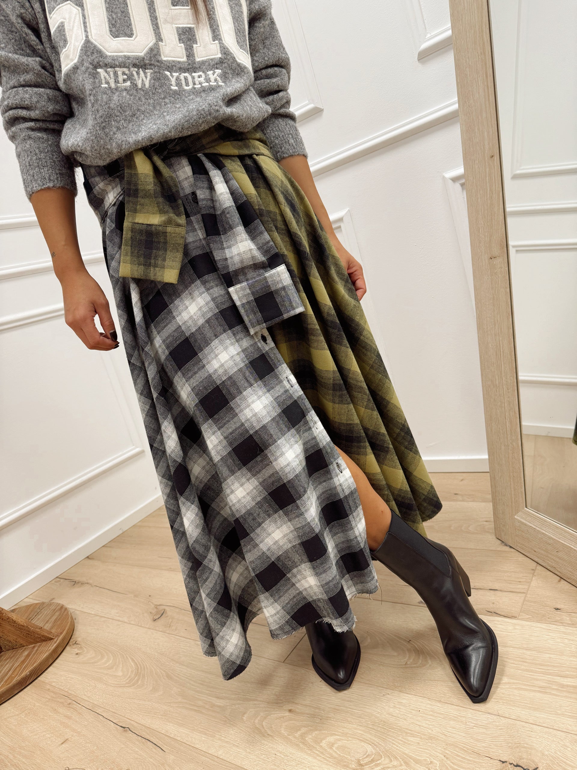 Gonna check bicolor stile camicia - Dixie