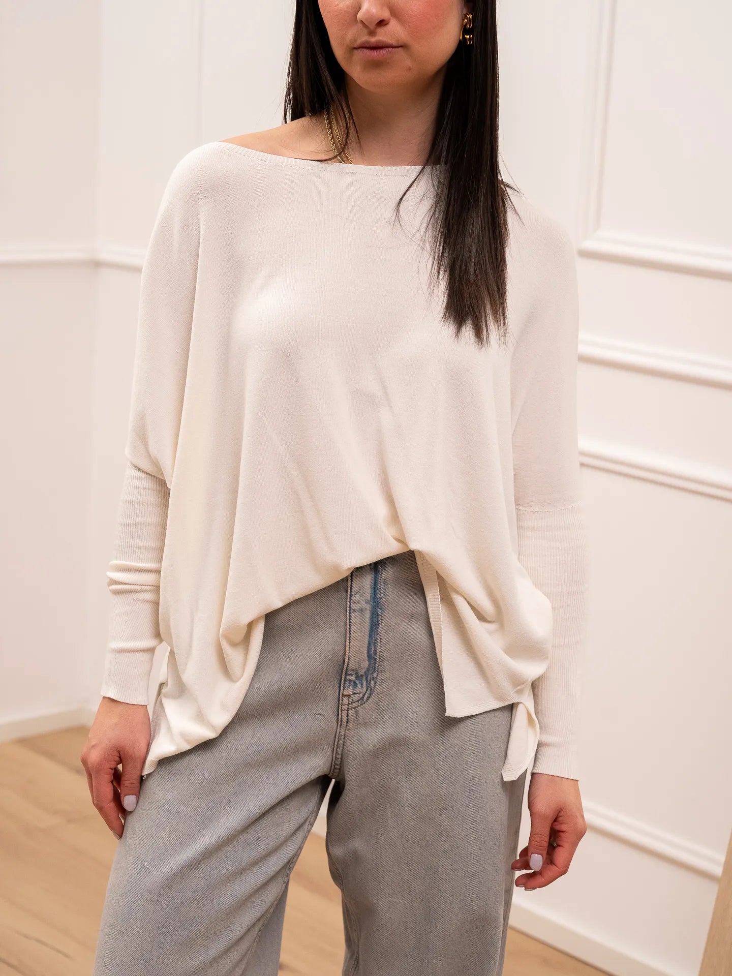 Maglia a scatoletta naturale manica pipistrello - Vicolo