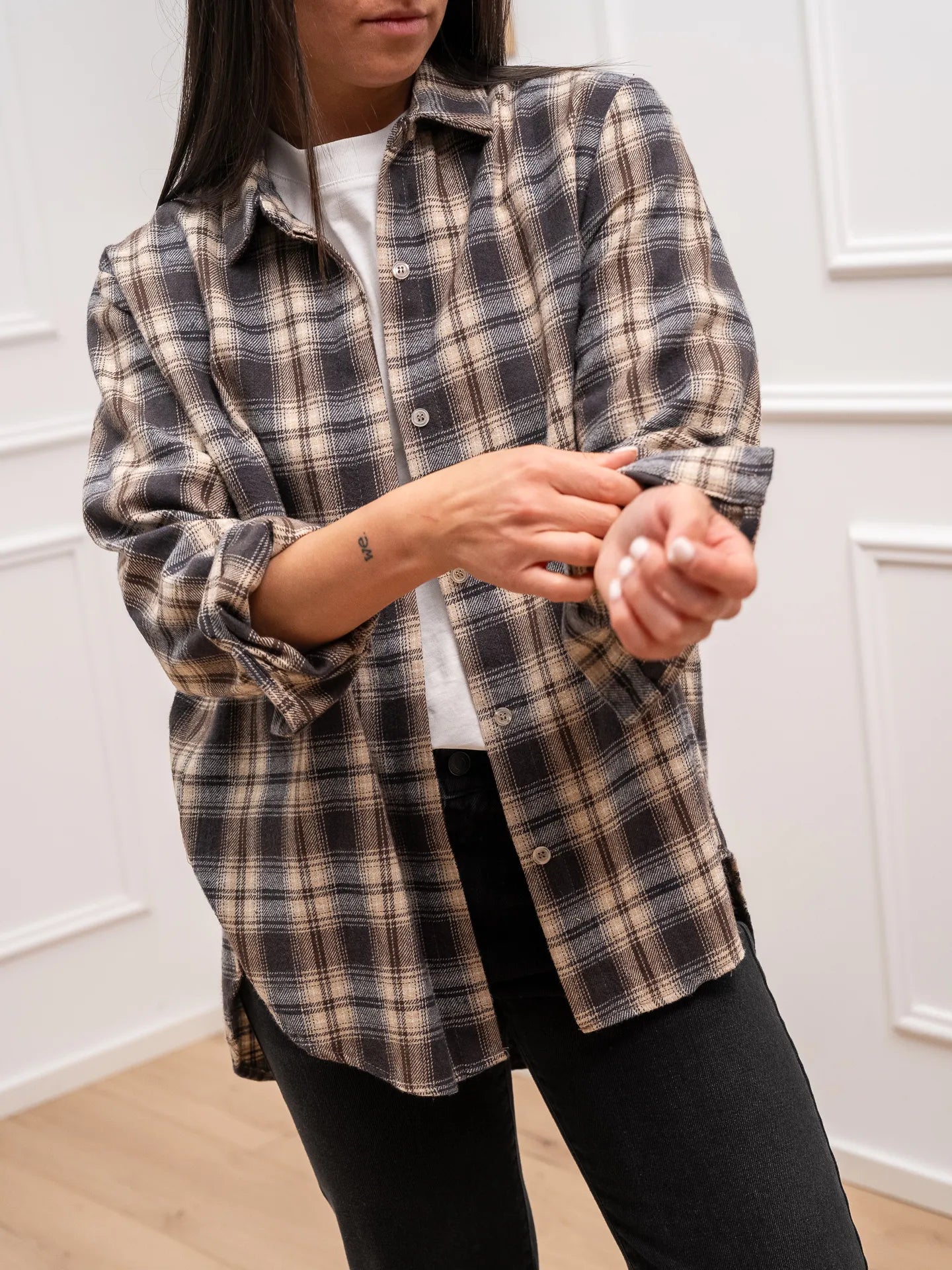 Camicia check sabbia, moro in flanella - HaveOne