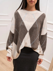 Maglia over a rombi panna, tortora e azzurro - HaveOne