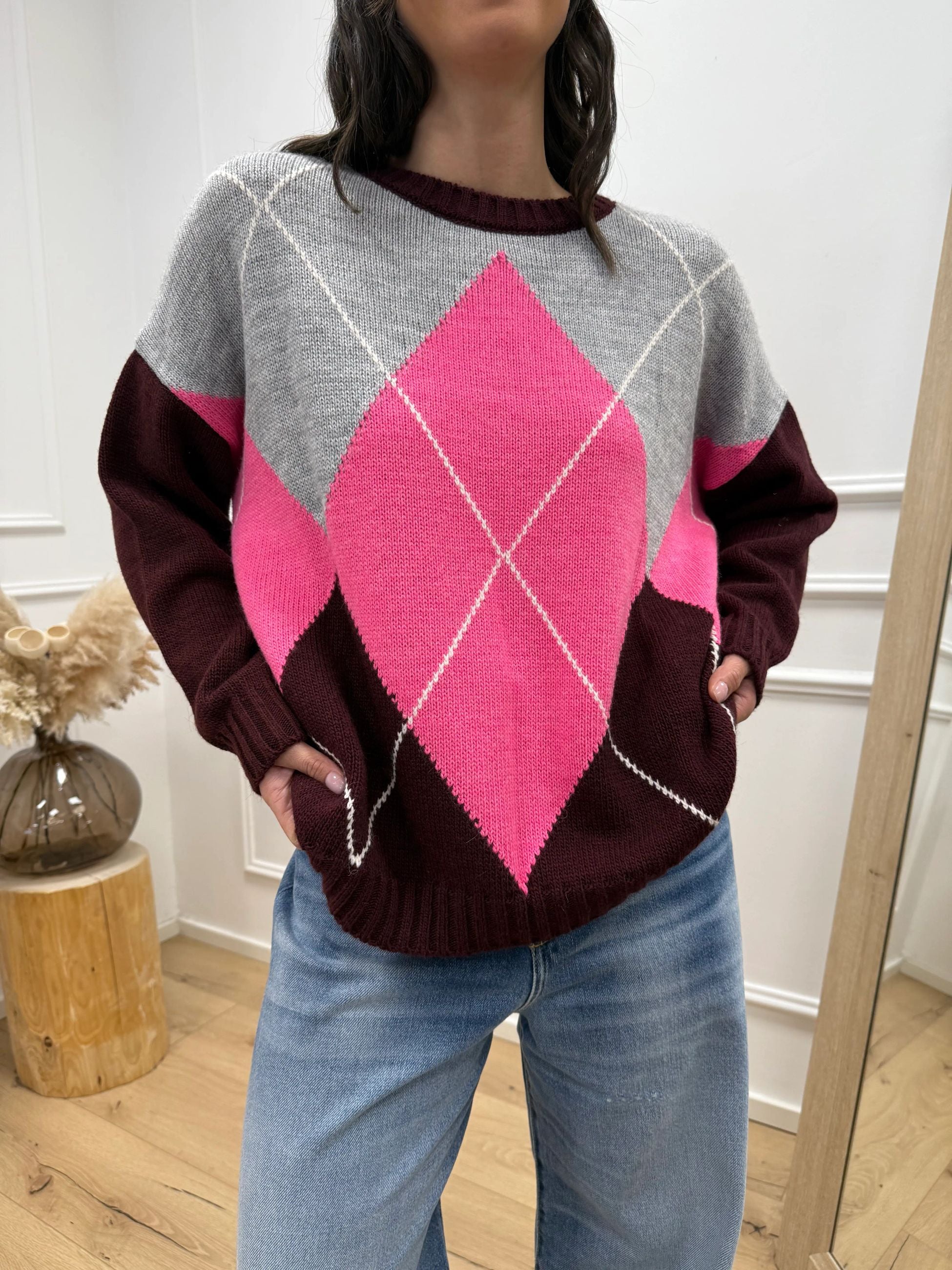 Maglia over rombi vino, bubble, grigio e pasta - HaveOne