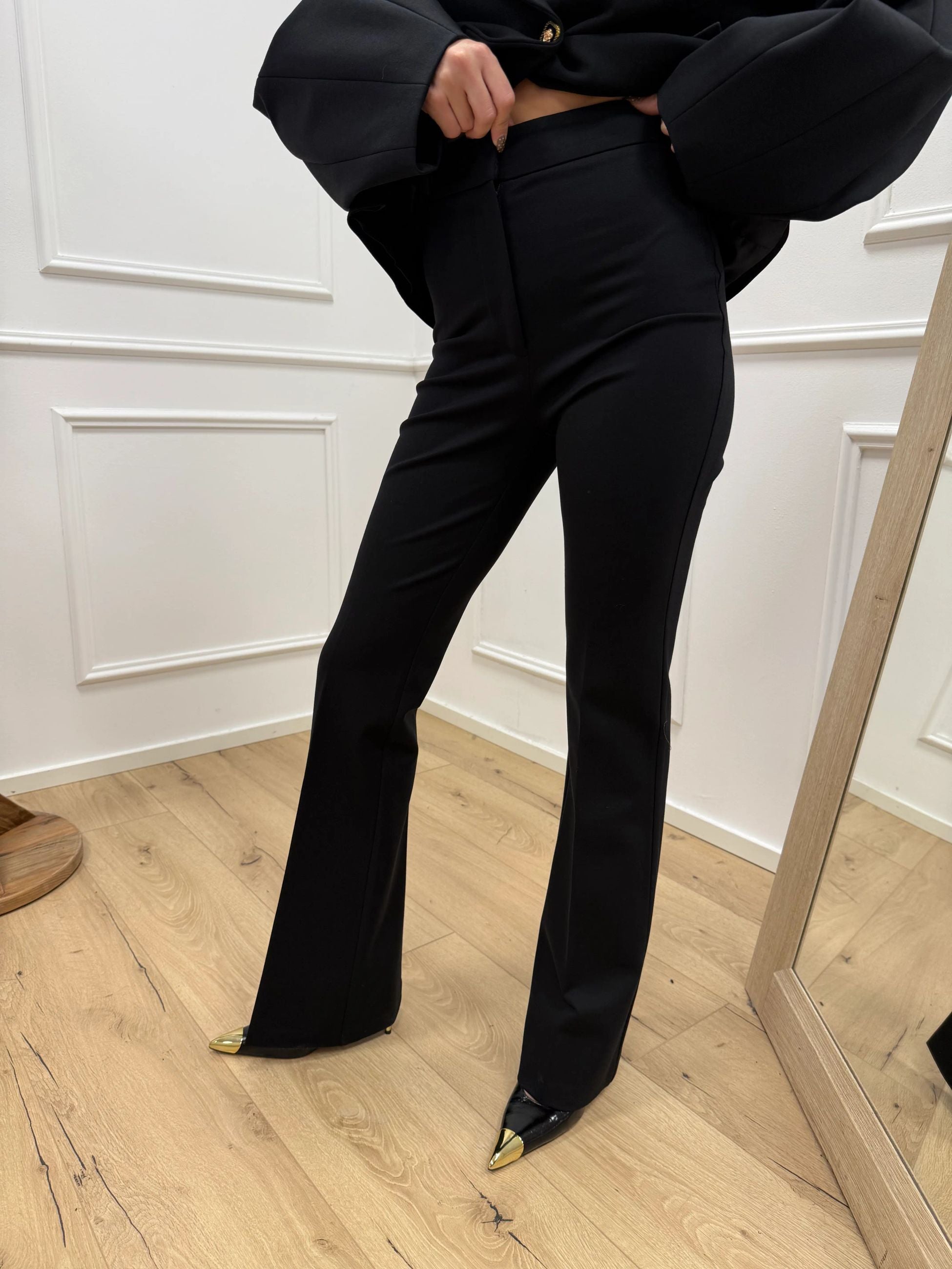 Pantaloni punto milano neri a zampa - Silence Limited