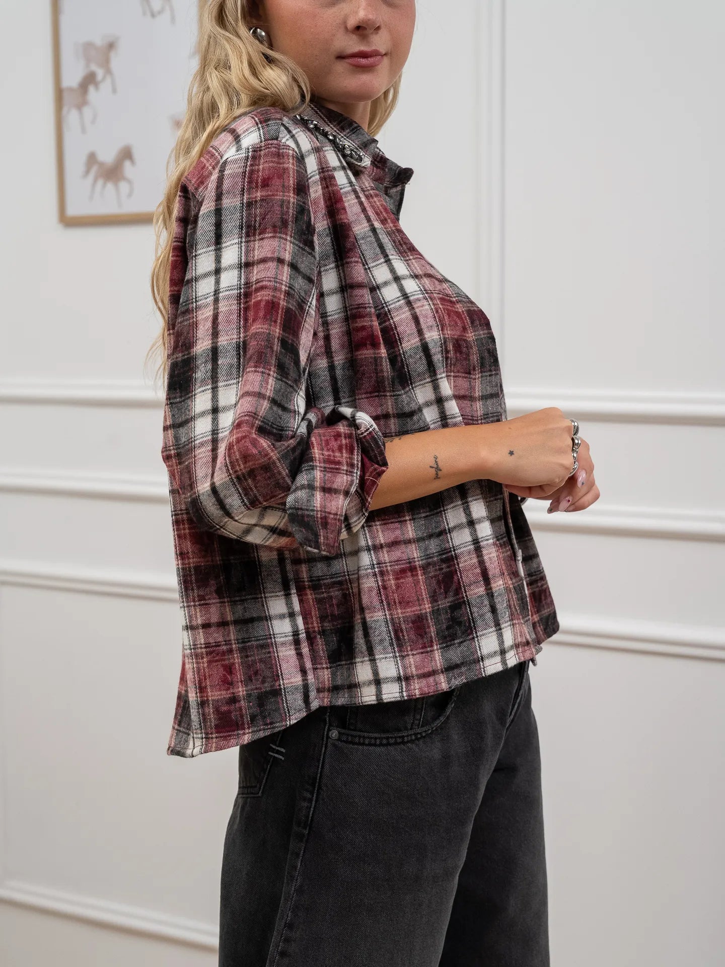 Camicia in flanella rossa colletto strass - Vicolo