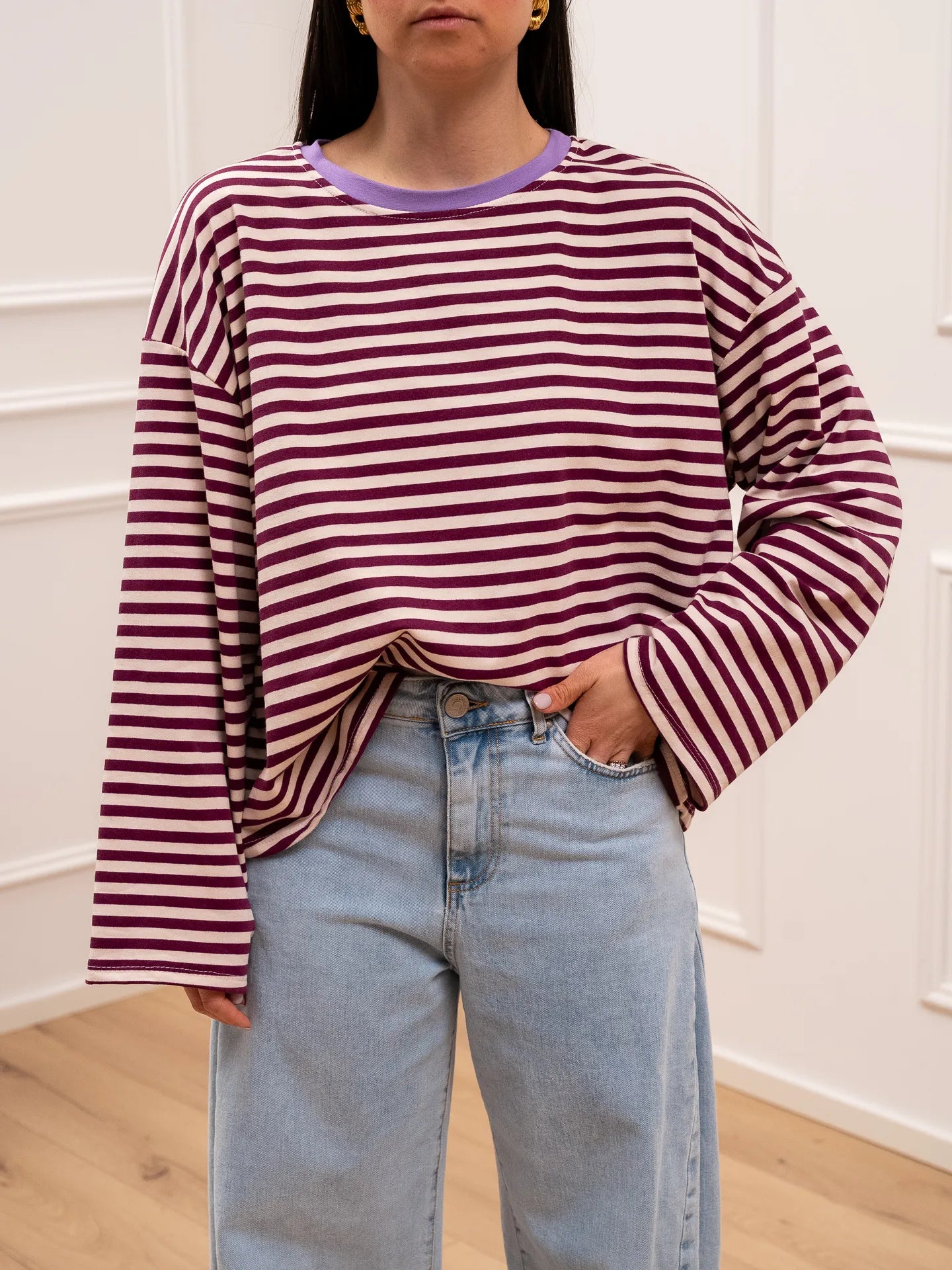 T shirt Stripe prugna e bianco - Crispy