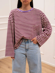 T shirt Stripe prugna e bianco - Crispy