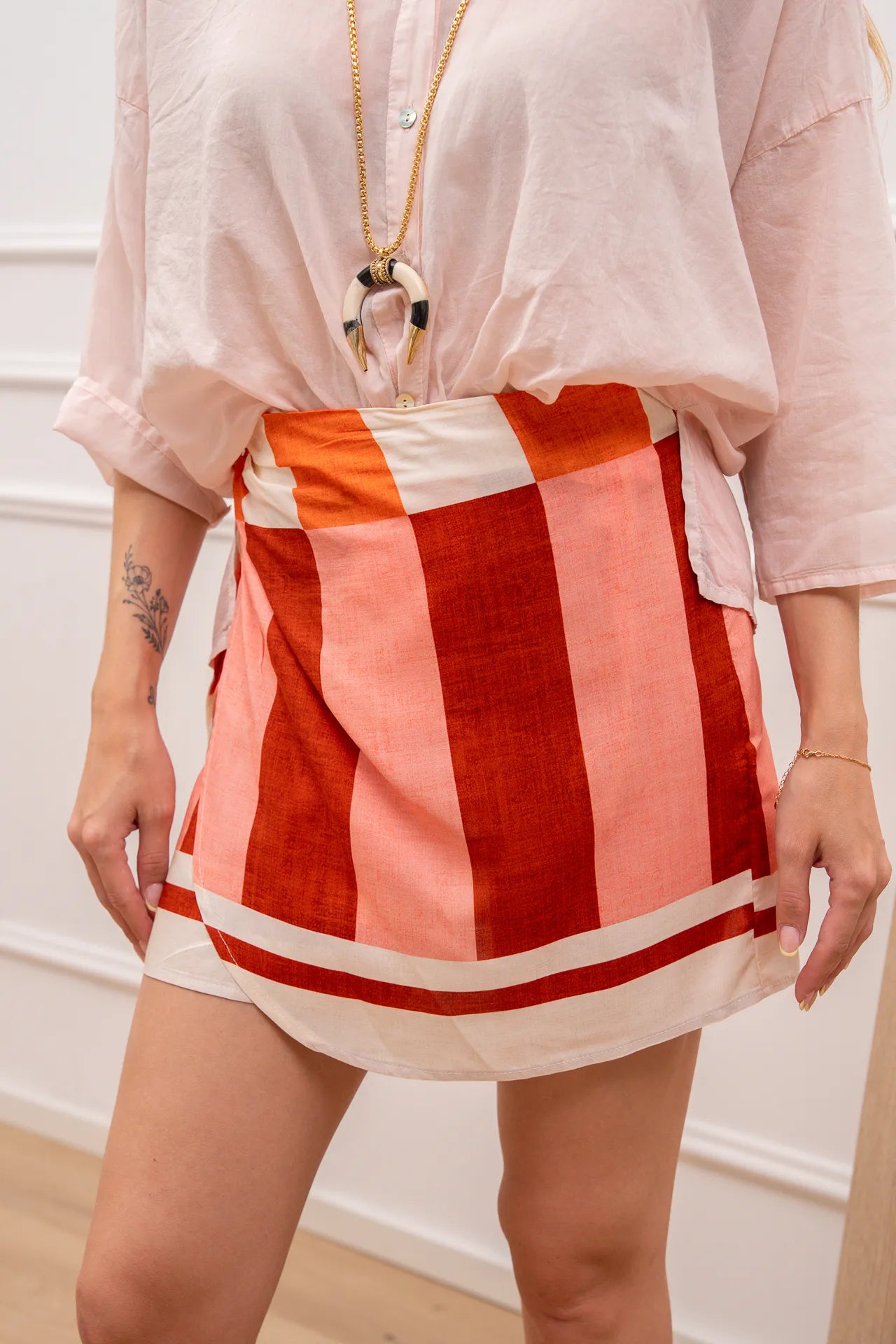 Gonna pareo bande rosa, bruciato, panna mini - HaveOne
