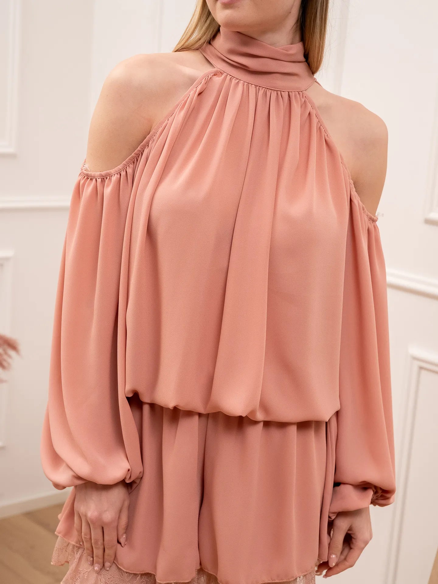 Blusa bohemien salmone spalle cut out - HaveOne