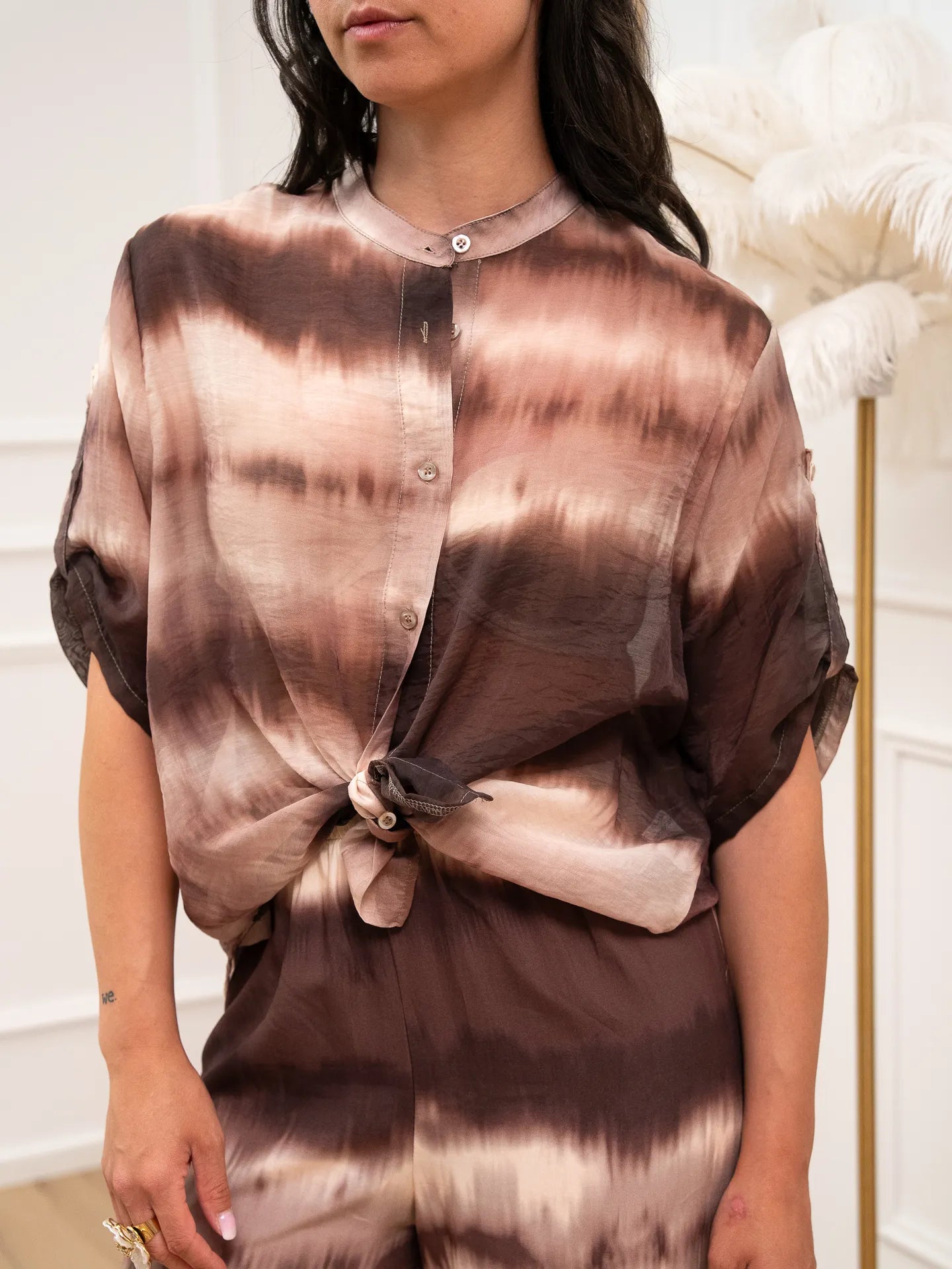 Camicia in lyocell sfumata panna e moro - HaveOne