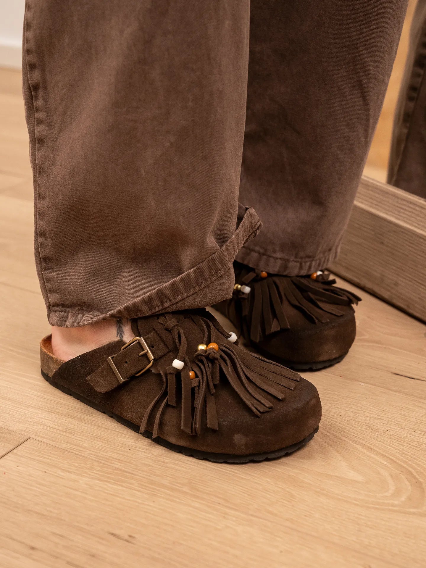 Ciabatte Boston moro con frange - Ovyè