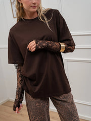 T shirt moro con manicotto in pizzo - Vicolo