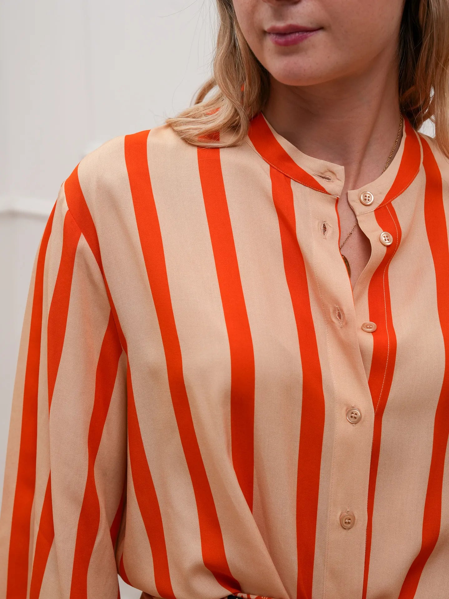 Camicia coreana rigata beige e arancio - Dixie