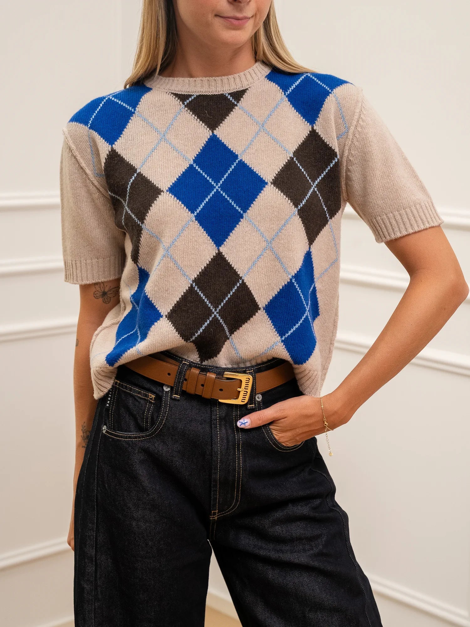 Maglia rombi mezza manica misto lana - HaveOne