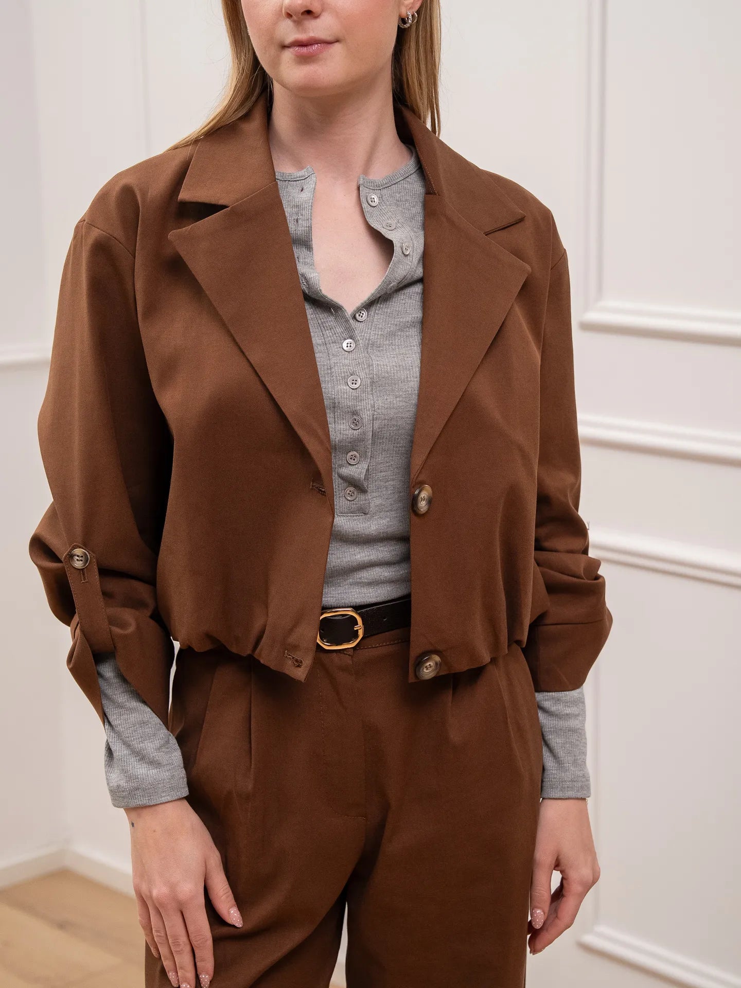 Trench bomber Gaia tabacco in gabardina - Vicolo