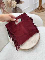Borsa scamosciata bordeaux con frange - HaveOne