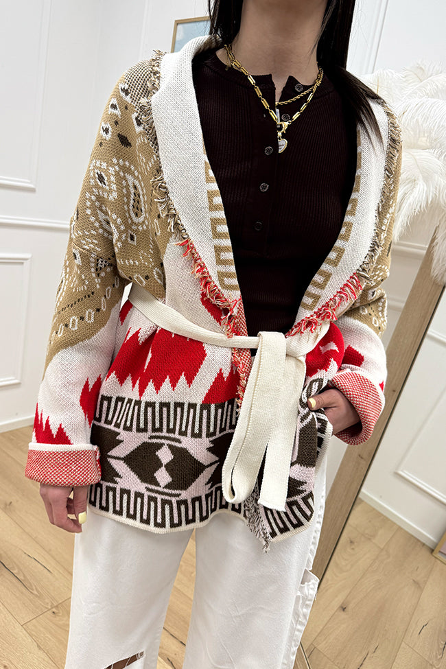 Cardigan etnico nocciola, moro e rosso - HaveOne