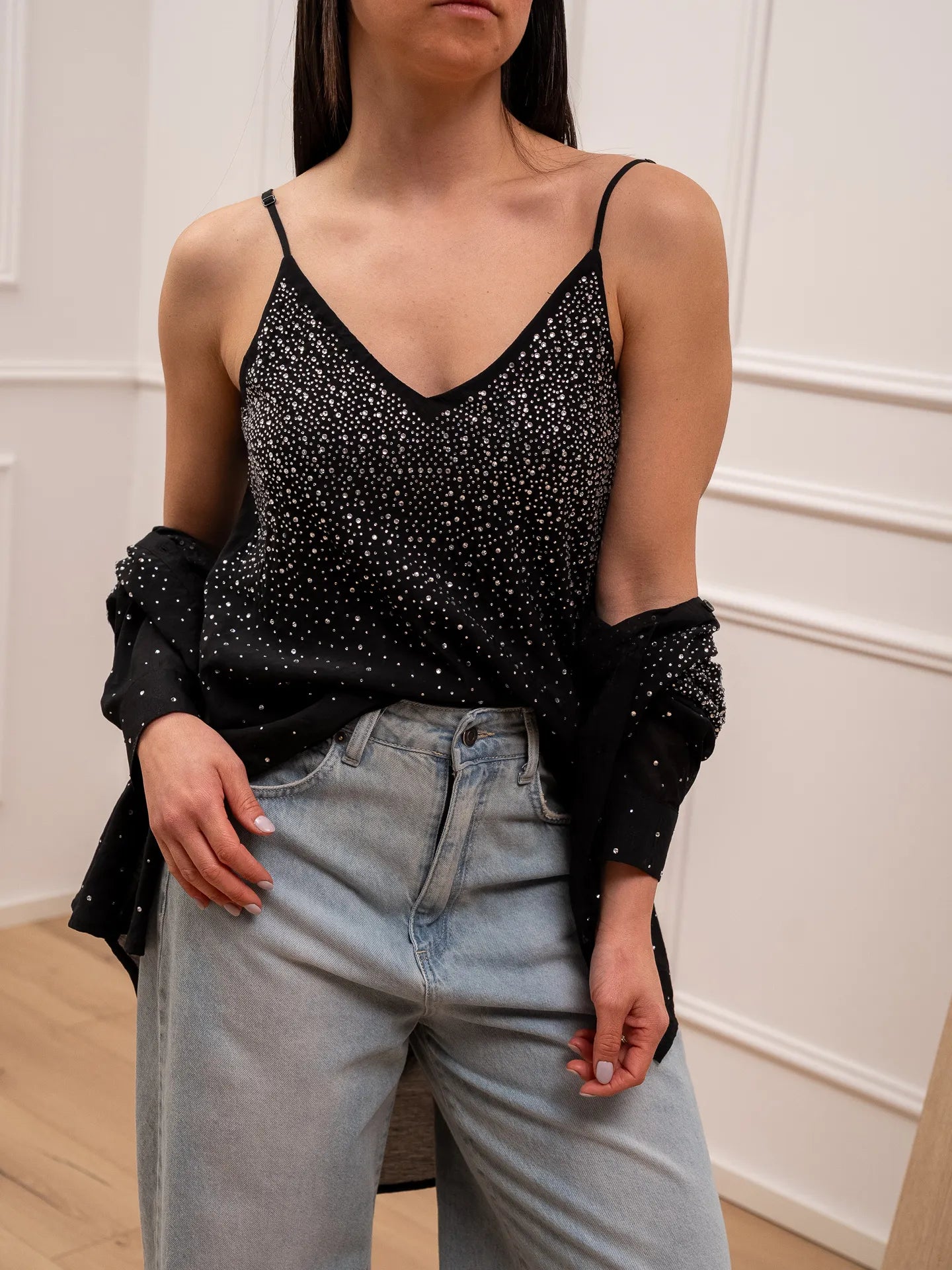 Top nero in mussola con strass - You Decide