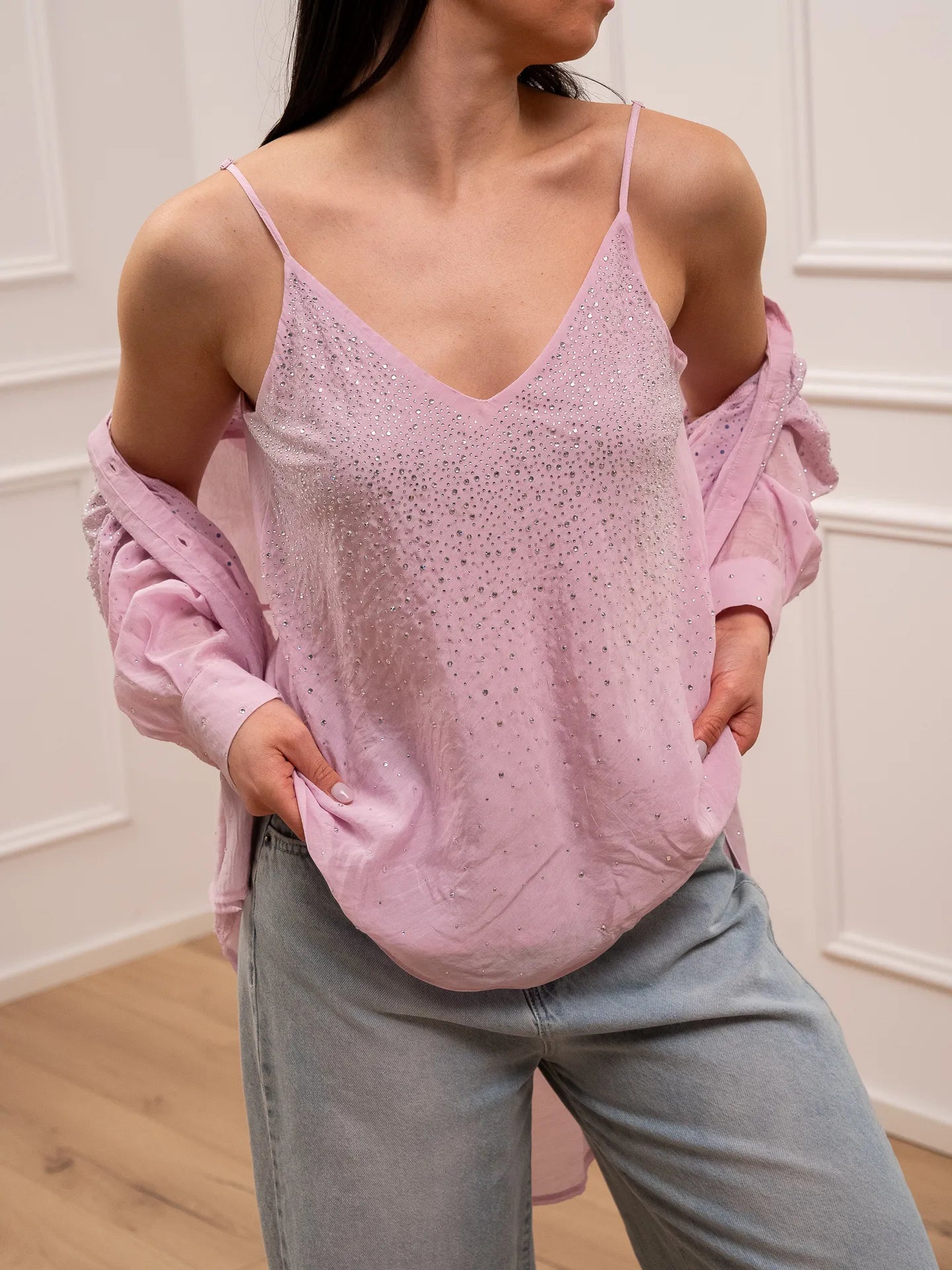 Top rosa in mussola con strass - You Decide