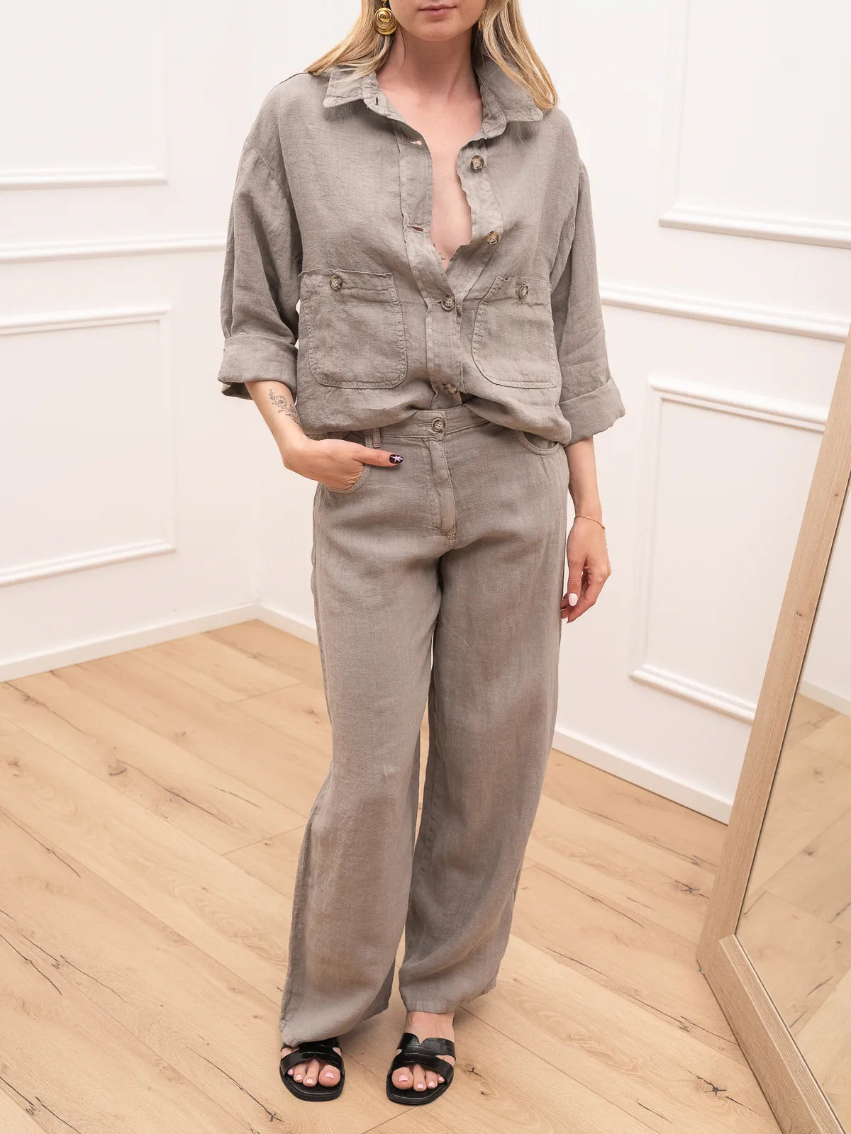 Pantaloni Bella tortora 100% lino - HaveOne