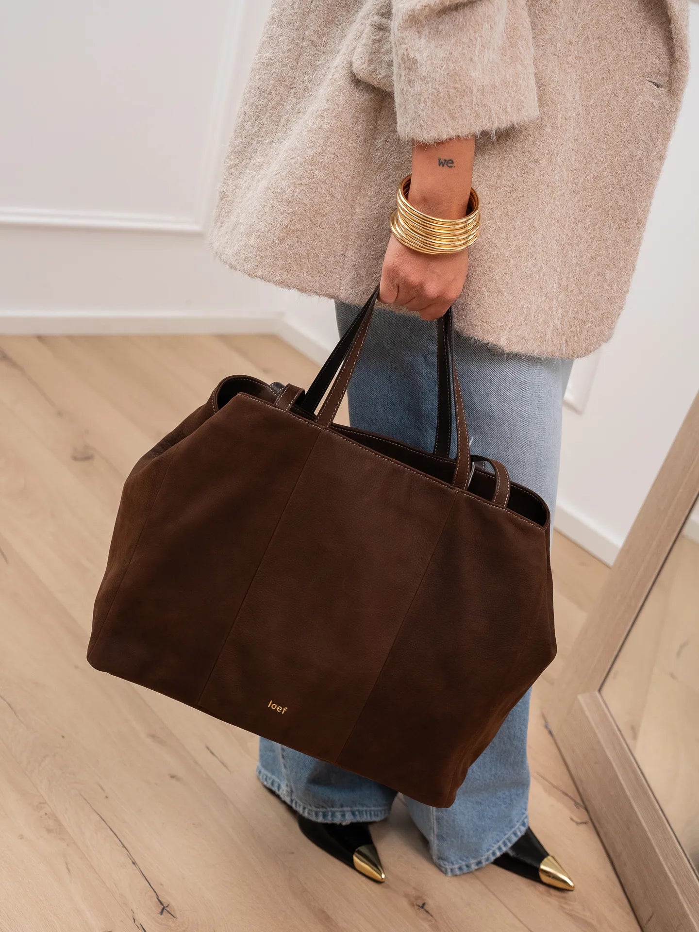 Borsa Daisy in pelle nabuk sigaro - Ioef